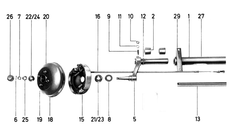 Explosionszeichnung der Peitz EBD10U Achse